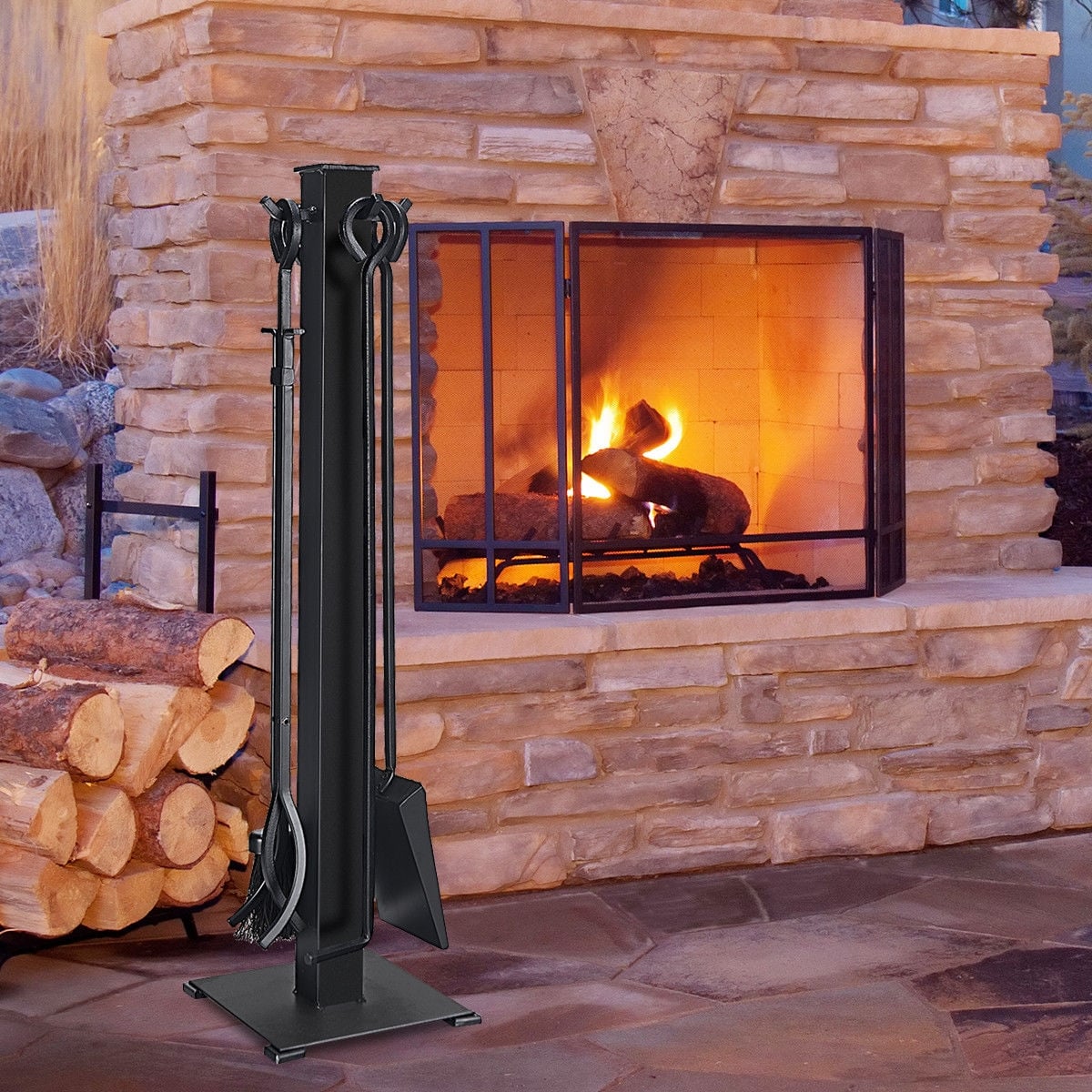 5 Pieces Fireplace Iron Fire Place Tool Set , Black Fireplace Tools at Gallery Canada