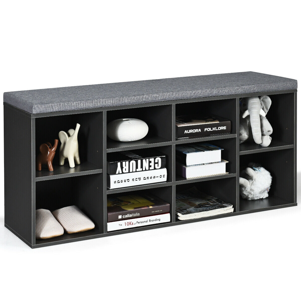 10-Cube Organizer Entryway Padded Shoe Storage Bench, Gray Shoe Racks & Storage Benches at Gallery Canada