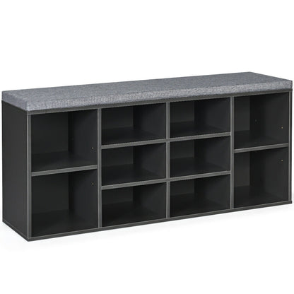 10-Cube Organizer, Padded Shoe Storage Bench, Gray