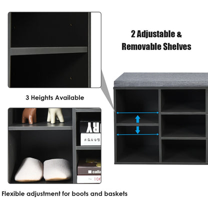 10-Cube Organizer Entryway Padded Shoe Storage Bench, Gray Shoe Racks & Storage Benches at Gallery Canada