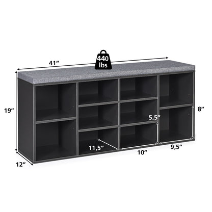 10-Cube Organizer Entryway Padded Shoe Storage Bench, Gray Shoe Racks & Storage Benches at Gallery Canada