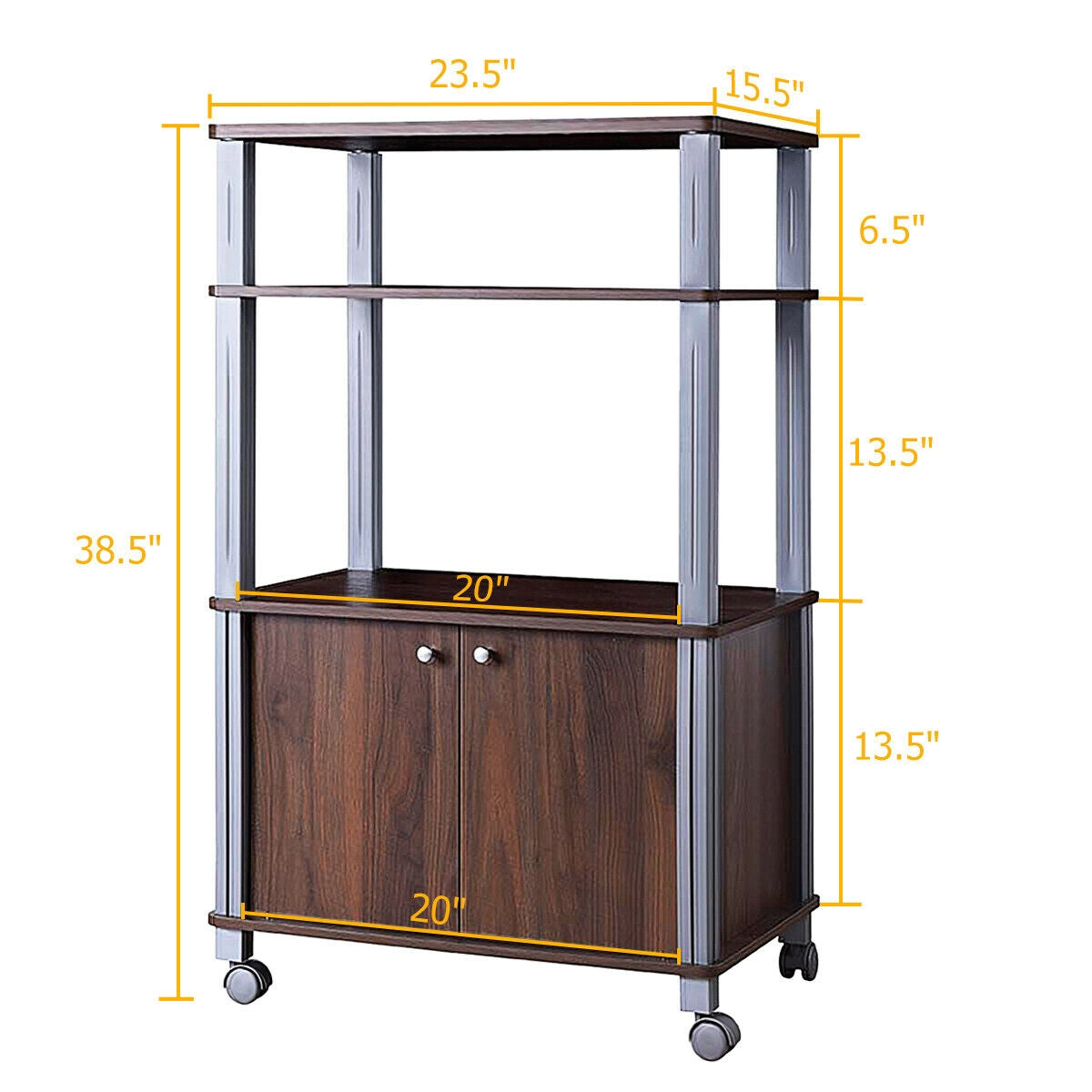 Microwave Rack Stand Rolling Storage Cart, Walnut Baker's Racks at Gallery Canada