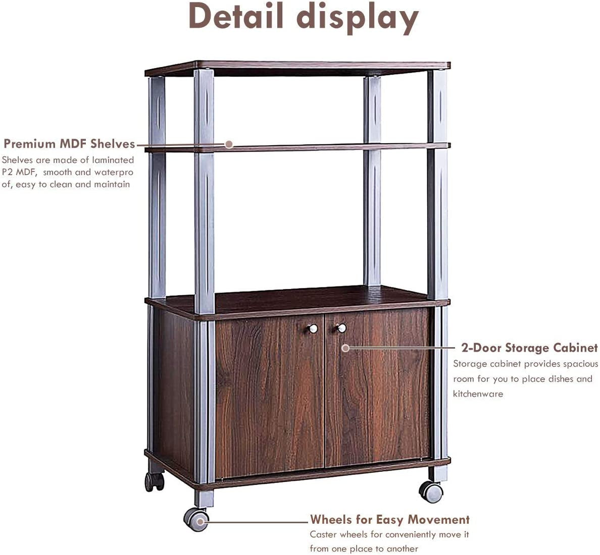 Microwave Rack Stand Rolling Storage Cart, Walnut Baker's Racks at Gallery Canada
