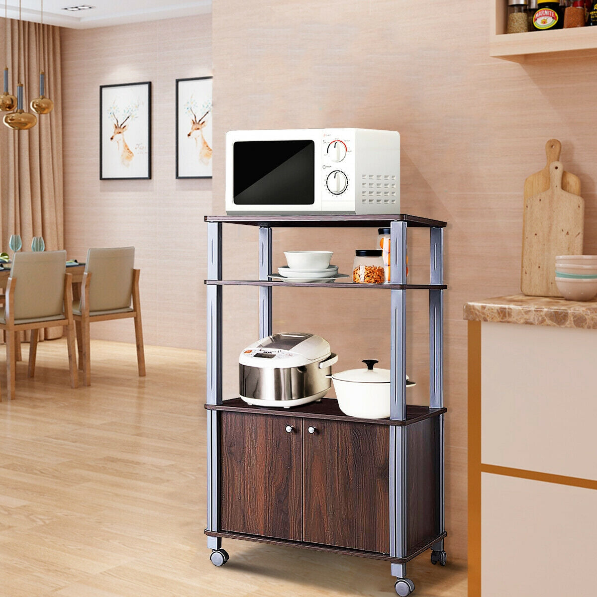Microwave Rack Stand Rolling Storage Cart, Walnut Baker's Racks at Gallery Canada
