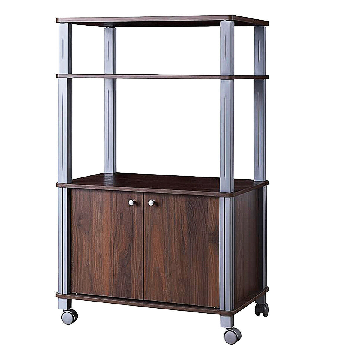 Microwave Rack Stand Rolling Storage Cart, Walnut Baker's Racks at Gallery Canada