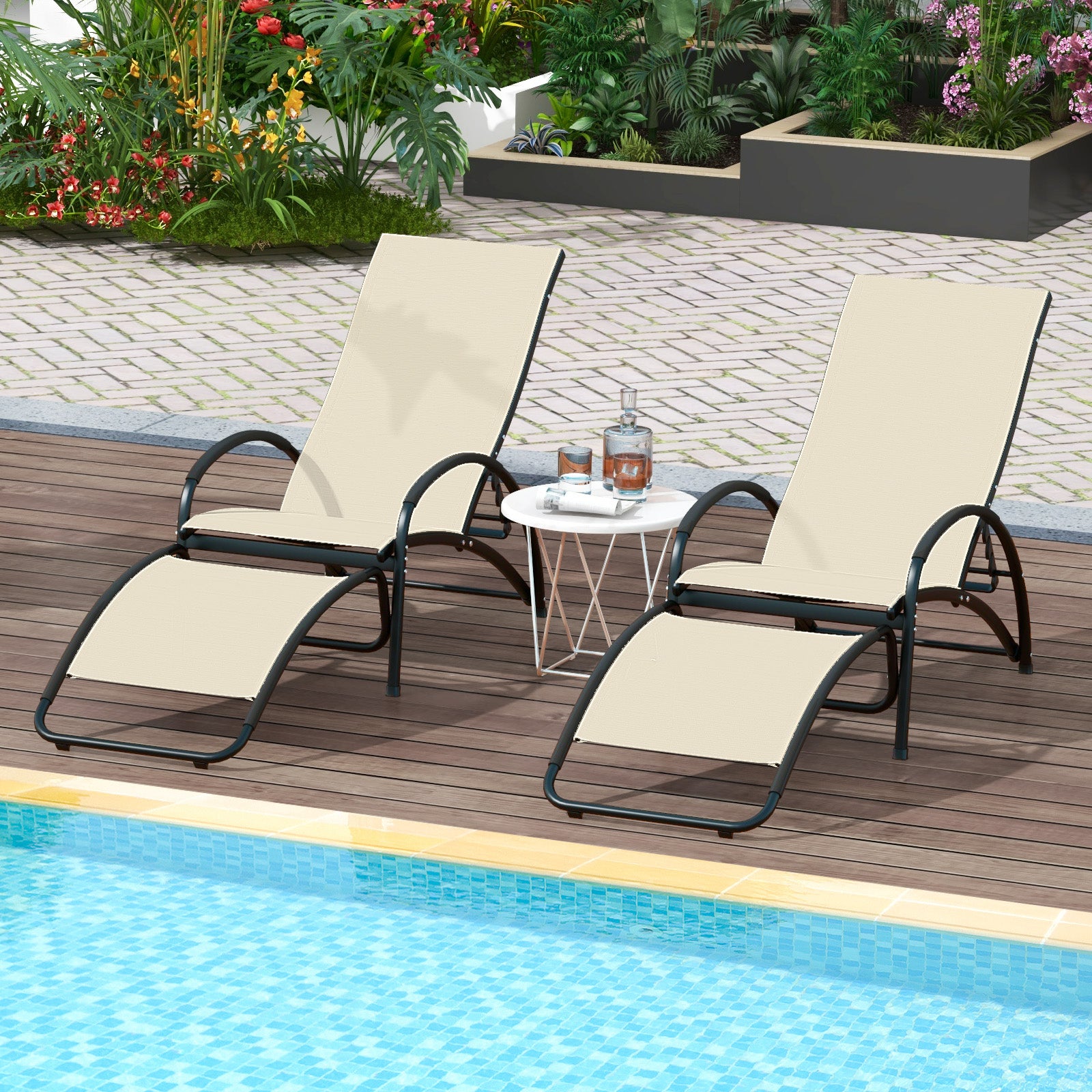 2-in-1 Outdoor Rocking Chair with 4-Position Adjustable Backrest for Patio Porch Poolside, Beige Patio Rocking Chairs & Gliders at Gallery Canada