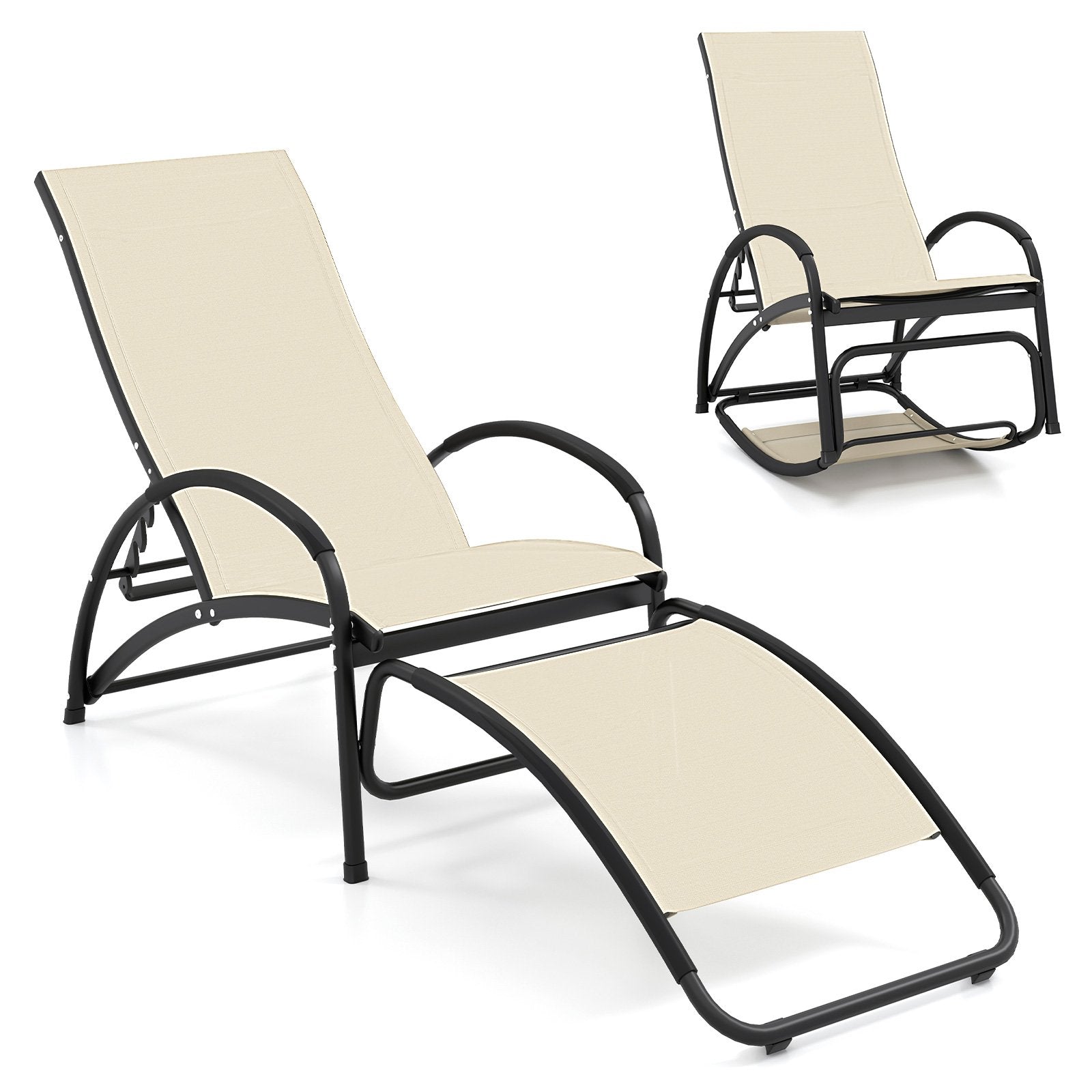 2-in-1 Outdoor Rocking Chair with 4-Position Adjustable Backrest for Patio Porch Poolside, Beige Patio Rocking Chairs & Gliders at Gallery Canada