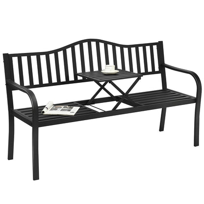 Patio Garden Bench Steel Frame with Adjustable Center Table, Black Outdoor Benches at Gallery Canada