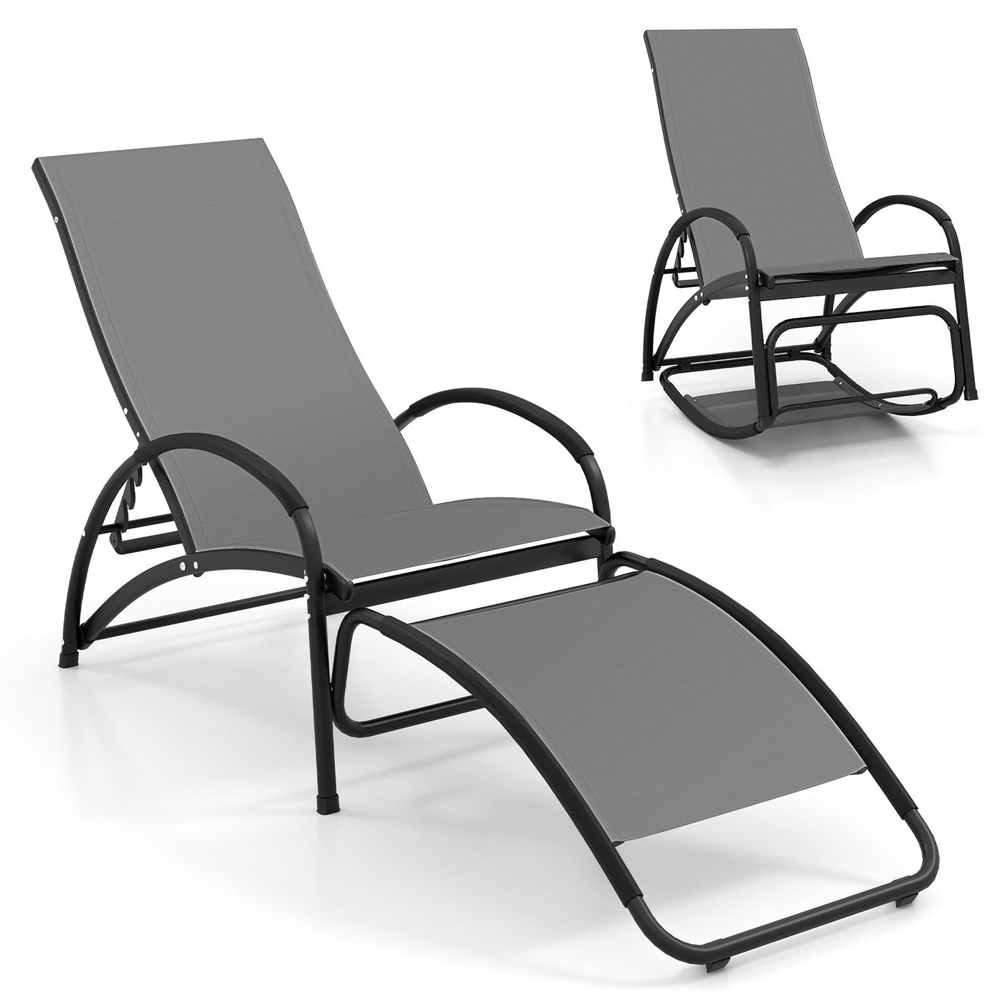 2-in-1 Outdoor Rocking Chair with 4-Position Adjustable Backrest for Patio Porch Poolside, Gray Patio Rocking Chairs & Gliders Gray at Gallery Canada
