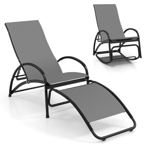 2-in-1 Outdoor Rocking Chair with 4-Position Adjustable Backrest for Patio Porch Poolside, Gray