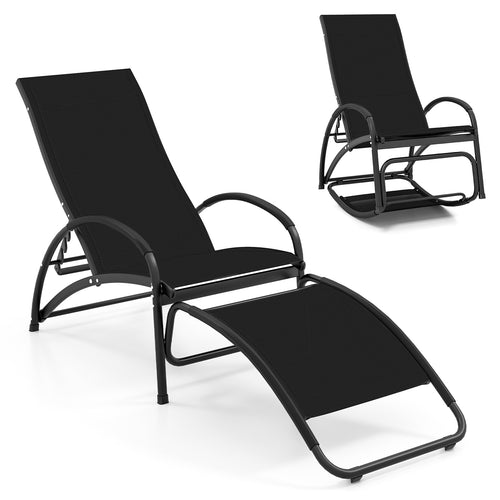 2-in-1 Outdoor Rocking Chair with 4-Position Adjustable Backrest for Patio Porch Poolside, Black
