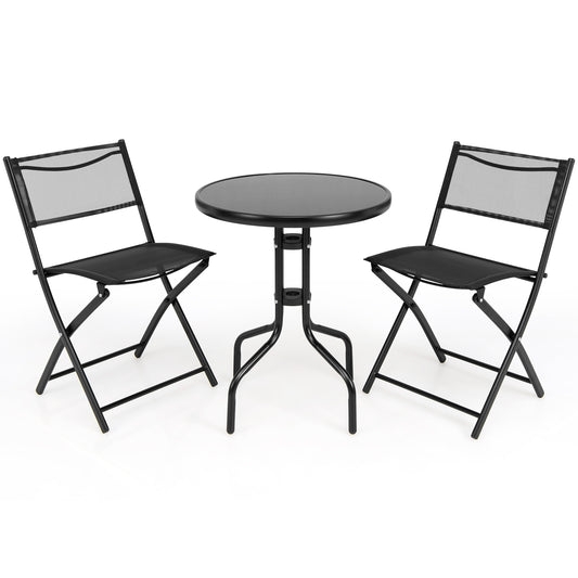 3 Pieces Folding Bistro Table Chairs Set for Indoor and Outdoor, Black Patio Conversation Sets Black at Gallery Canada