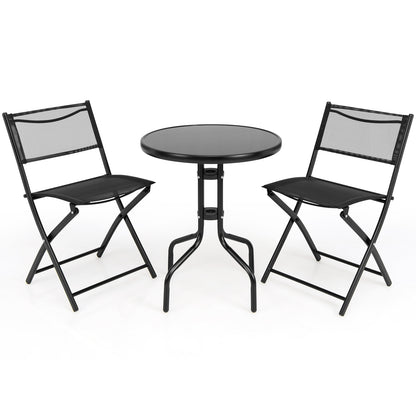 3 Pieces Folding Bistro Table Chairs Set for Indoor and Outdoor, Black Patio Conversation Sets at Gallery Canada
