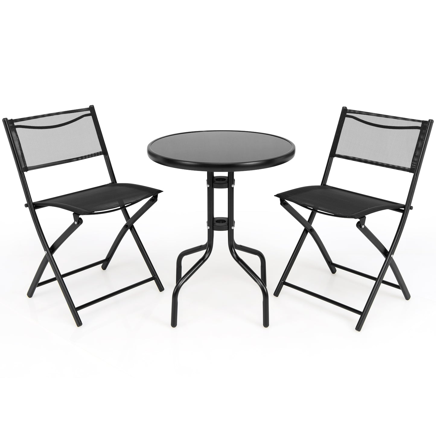 3 Piece Folding Bistro Table Chairs Set, Black