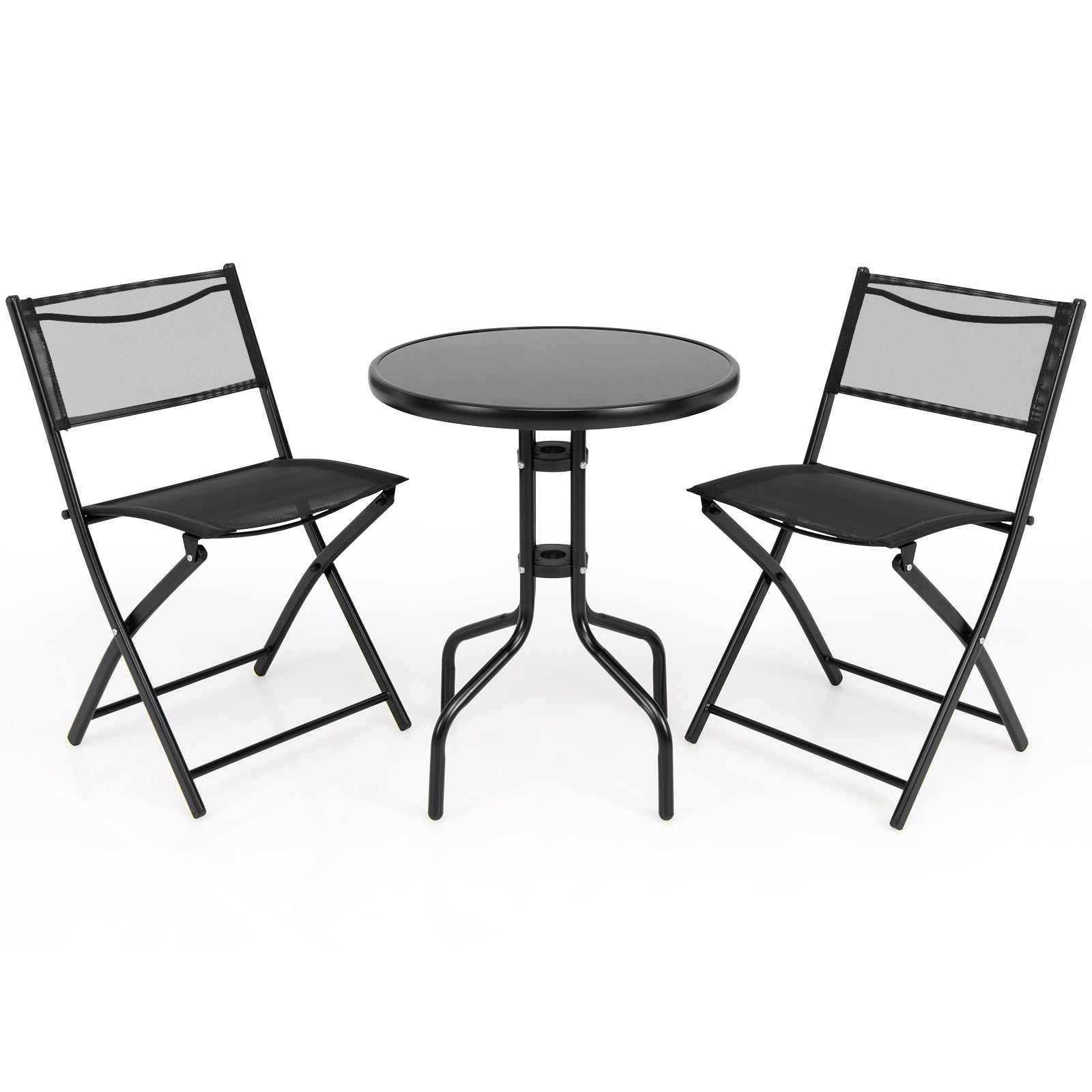 3 Piece Folding Bistro Table Chairs Set, Black Patio Conversation Sets at Gallery Canada