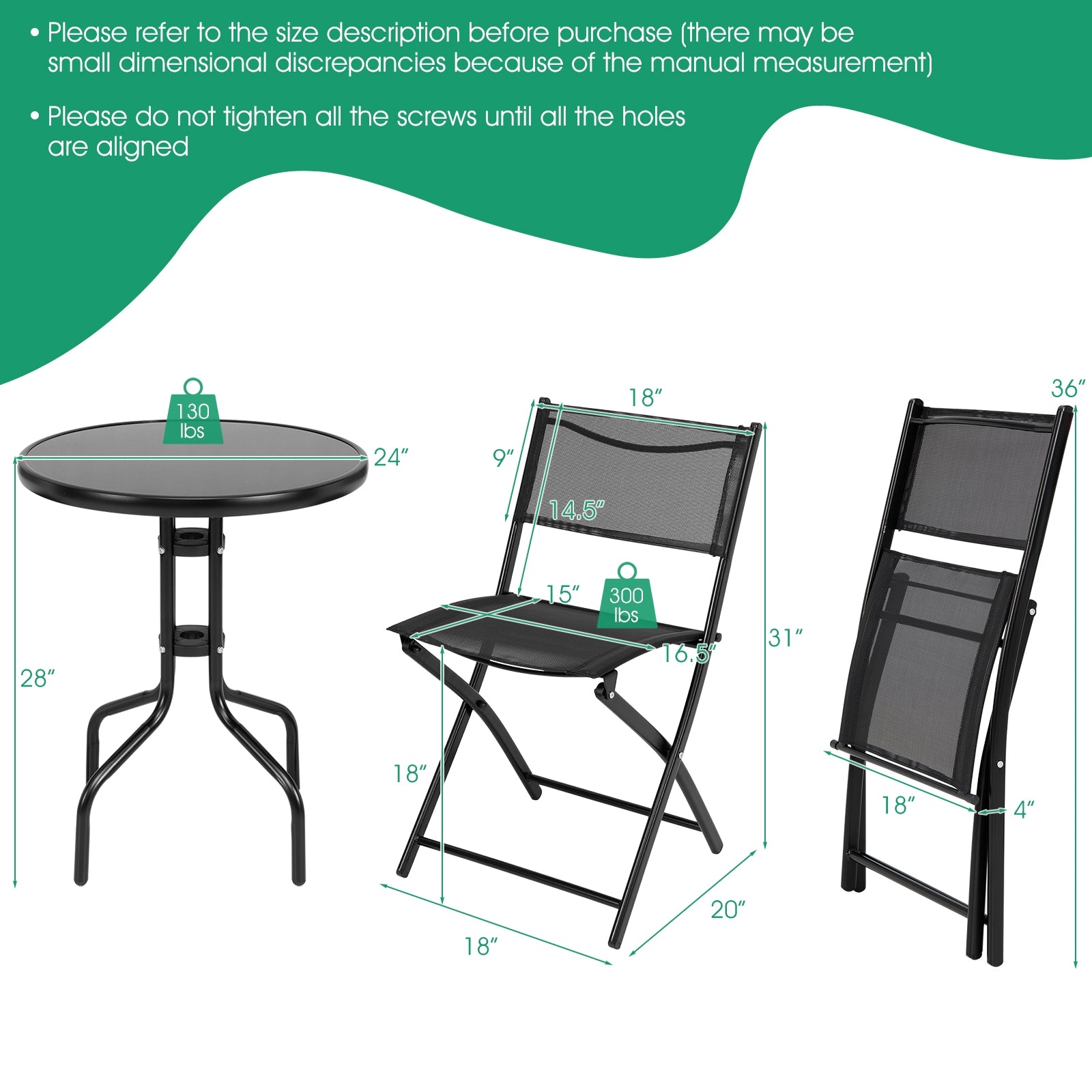 3 Pieces Folding Bistro Table Chairs Set for Indoor and Outdoor, Black Patio Conversation Sets at Gallery Canada