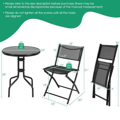 3 Pieces Folding Bistro Table Chairs Set for Indoor and Outdoor, Black Patio Conversation Sets at Gallery Canada
