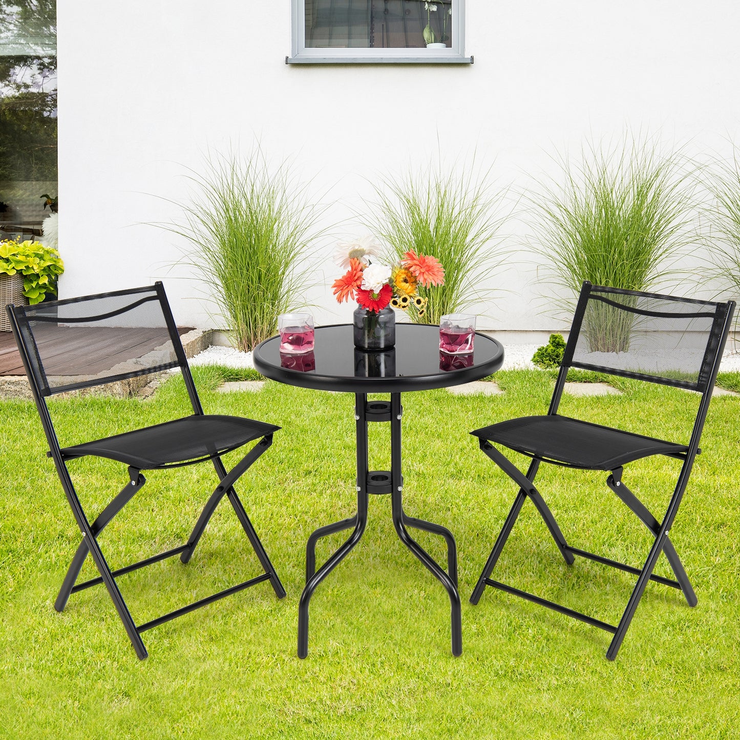 3 Pieces Folding Bistro Table Chairs Set for Indoor and Outdoor, Black Patio Conversation Sets at Gallery Canada