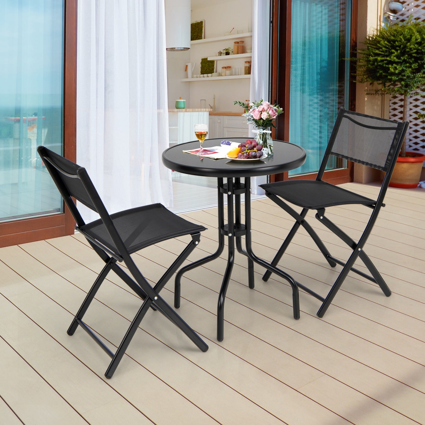 3 Pieces Folding Bistro Table Chairs Set for Indoor and Outdoor, Black Patio Conversation Sets at Gallery Canada
