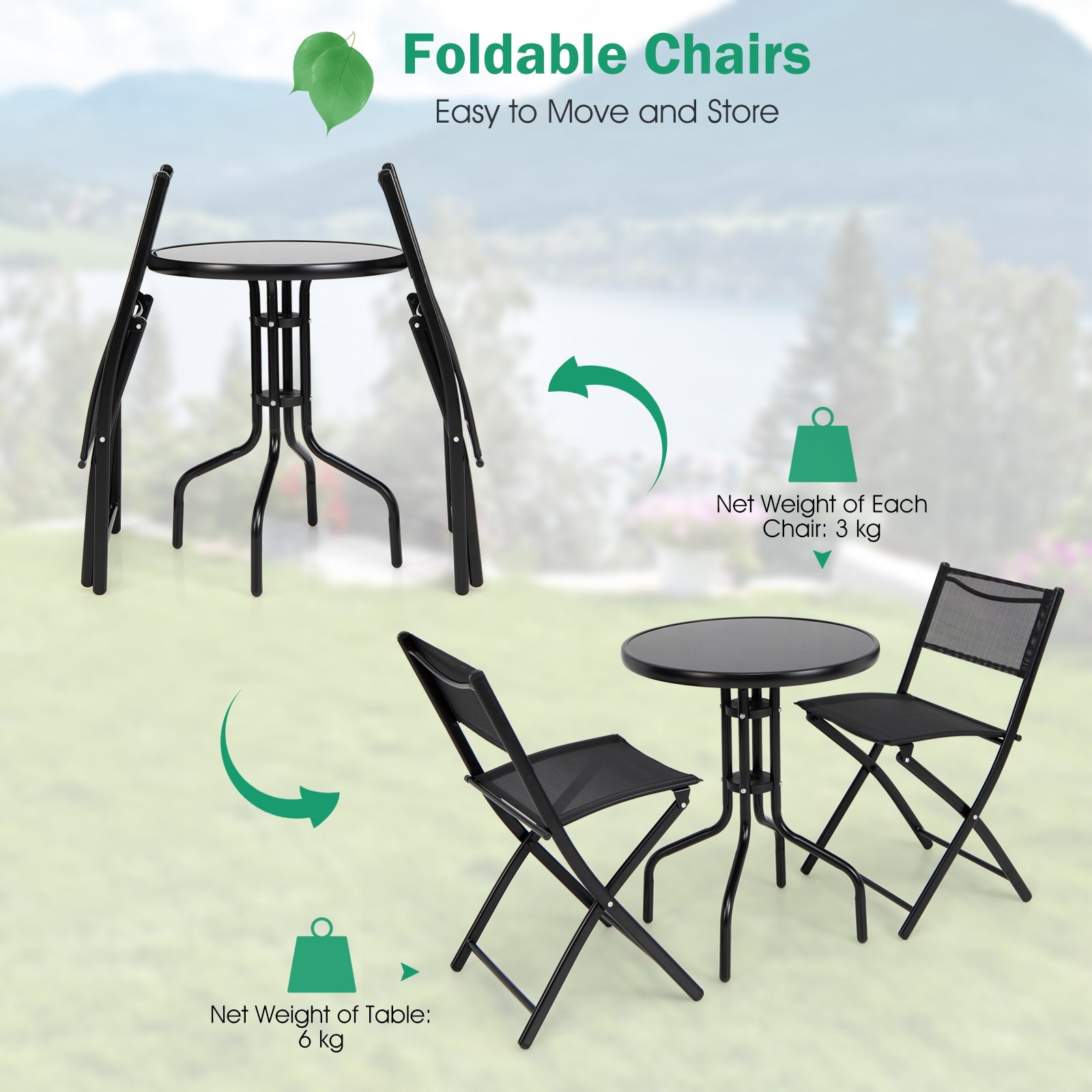 3 Pieces Folding Bistro Table Chairs Set for Indoor and Outdoor, Black Patio Conversation Sets at Gallery Canada