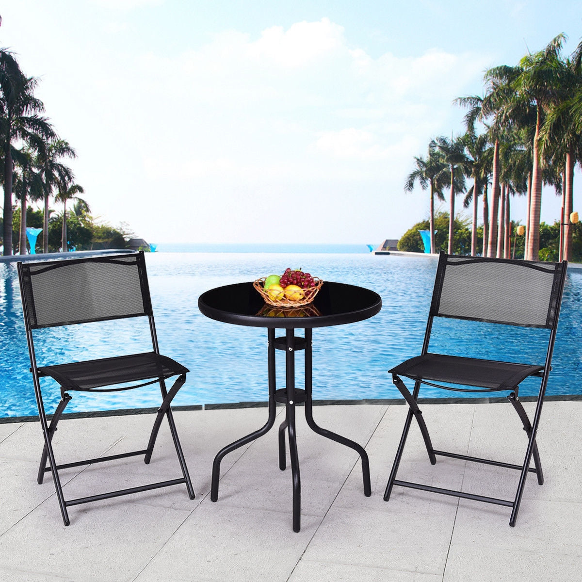 3 Pieces Folding Bistro Table Chairs Set for Indoor and Outdoor, Black Patio Conversation Sets at Gallery Canada