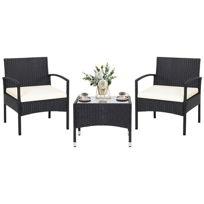 3 Pieces Patio Wicker Rattan Furniture Set with Cushion for Lawn Backyard, White Patio Conversation Sets at Gallery Canada