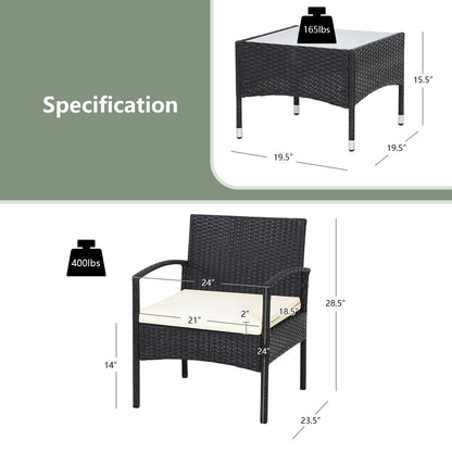 3 Pieces Patio Wicker Rattan Furniture Set with Cushion for Lawn Backyard, White Patio Conversation Sets at Gallery Canada