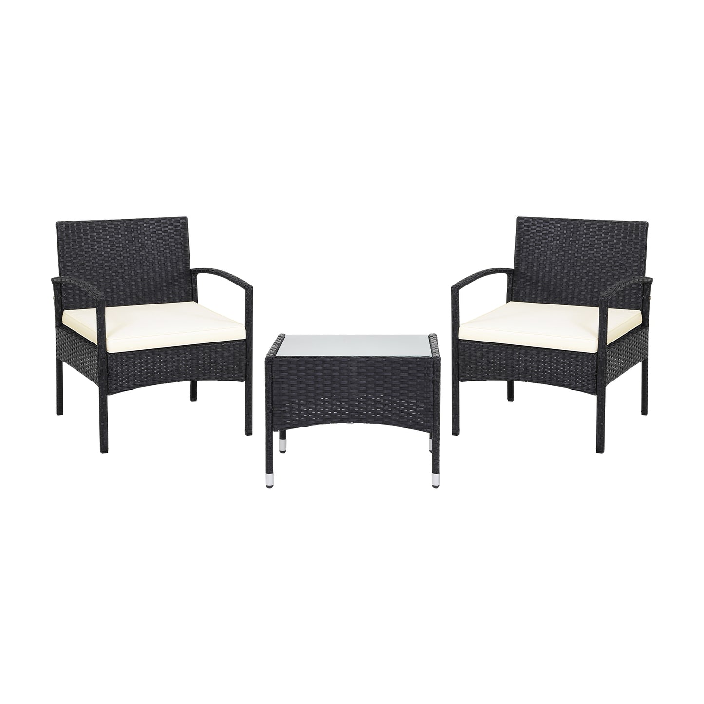 3 Piece Patio Wicker Rattan Furniture Set, With Cushion, White Patio Conversation Sets at Gallery Canada