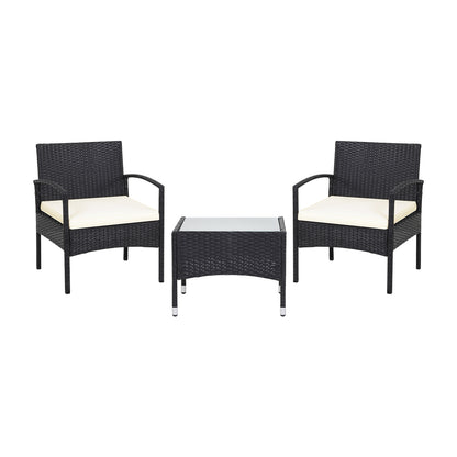 3 Piece Patio Wicker Rattan Furniture Set, With Cushion, White Patio Conversation Sets at Gallery Canada