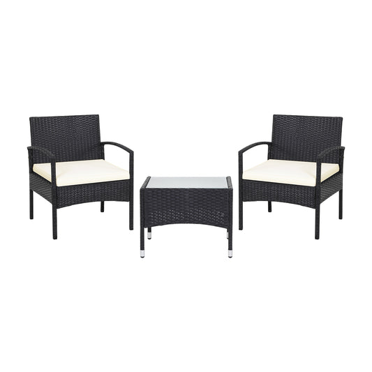 3 Piece Patio Wicker Rattan Furniture Set, With Cushion, White Patio Conversation Sets White at Gallery Canada