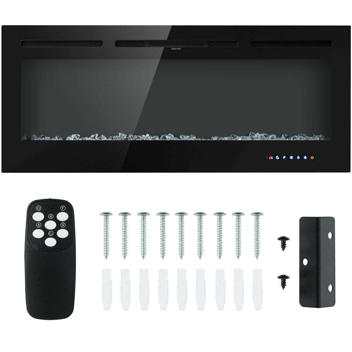50 Inch Recessed Electric Wall Mounted Fireplace, Adjustable Brightness, Black Fireplaces at Gallery Canada