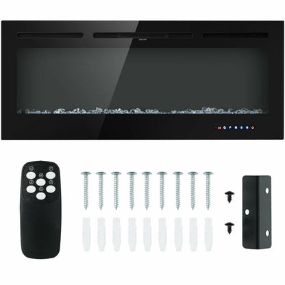 50 Inch Recessed Electric Wall Mounted Fireplace, Adjustable Brightness, Black Fireplaces at Gallery Canada