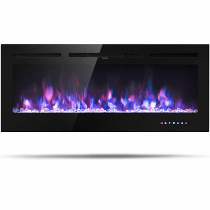50 Inch Recessed Electric Insert Wall Mounted Fireplace with Adjustable Brightness, Black Fireplaces Black at Gallery Canada