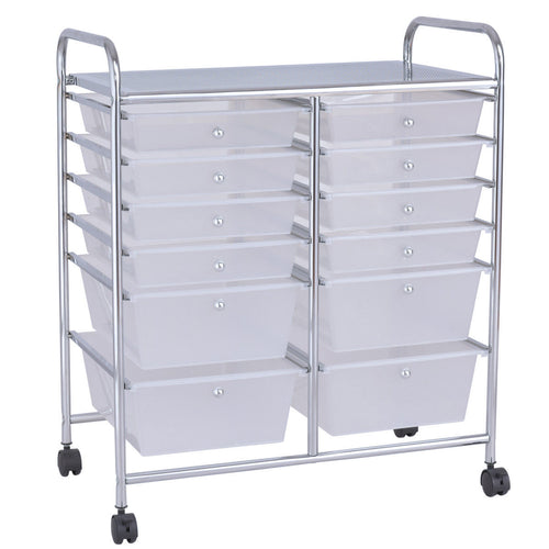 12 Drawer Rolling Cart Organizer, White