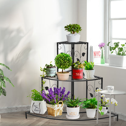 3 Tier Floral Corner Metal Plant Pot Rack, Black Plant Stands at Gallery Canada