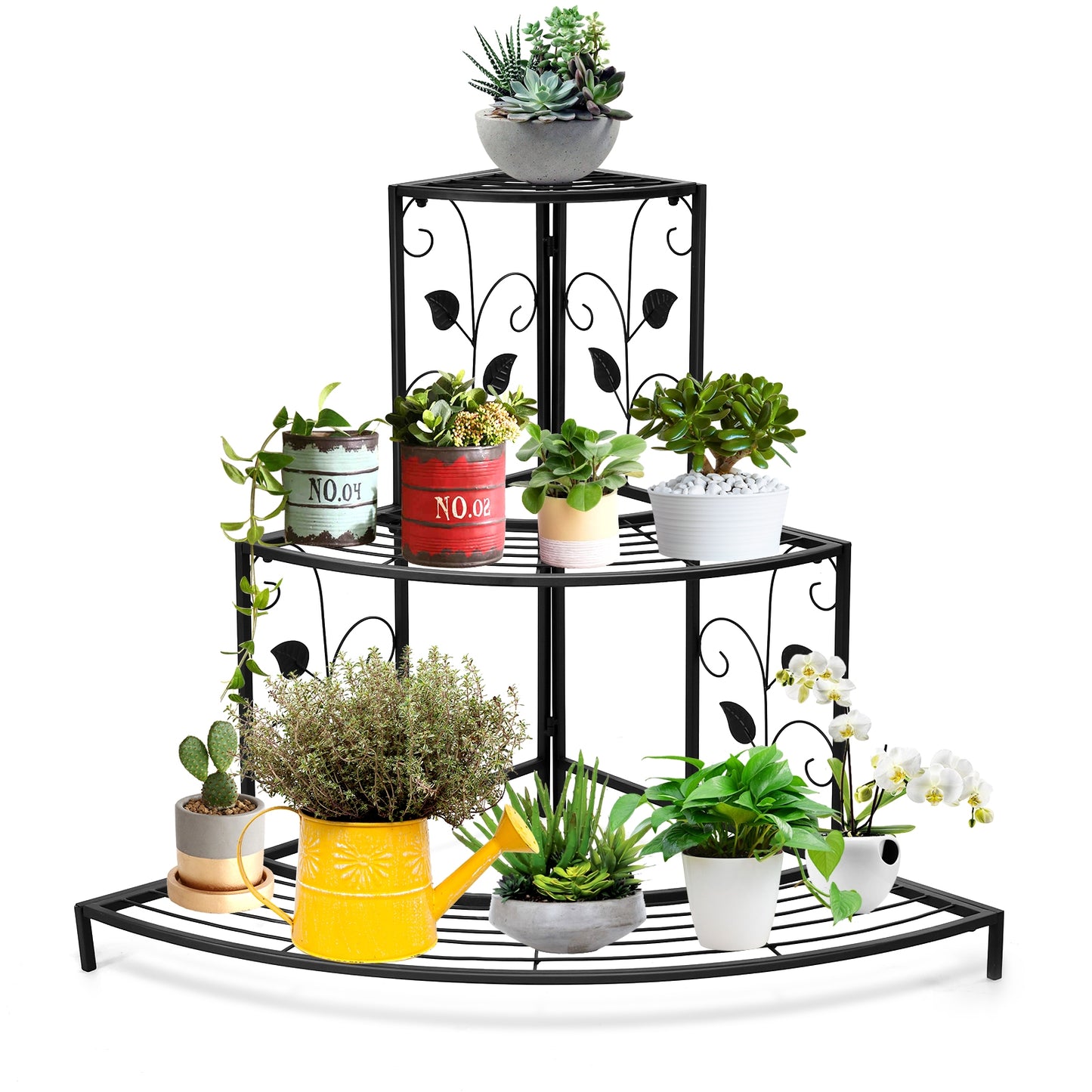 3 Tier Floral Corner Metal Plant Pot Rack, Black Plant Stands at Gallery Canada