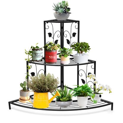 3 Tier Floral Corner Metal Plant Pot Rack, Black Plant Stands at Gallery Canada