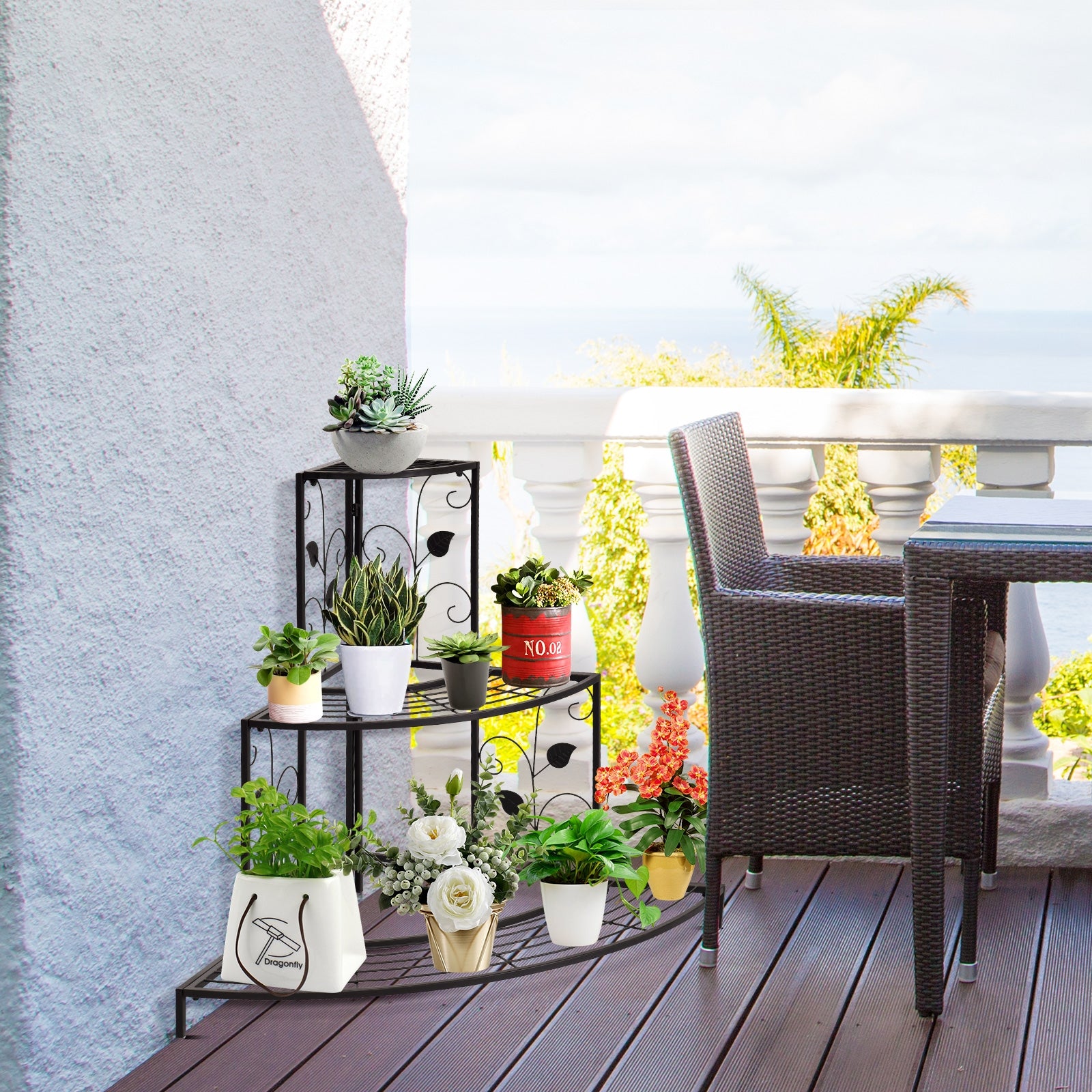 3 Tier Floral Corner Metal Plant Pot Rack, Black Plant Stands at Gallery Canada