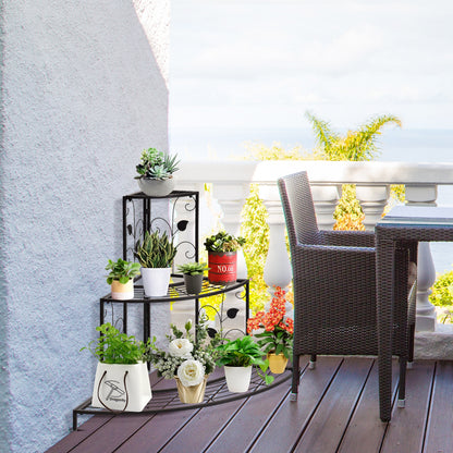 3 Tier Floral Corner Metal Plant Pot Rack, Black Plant Stands at Gallery Canada