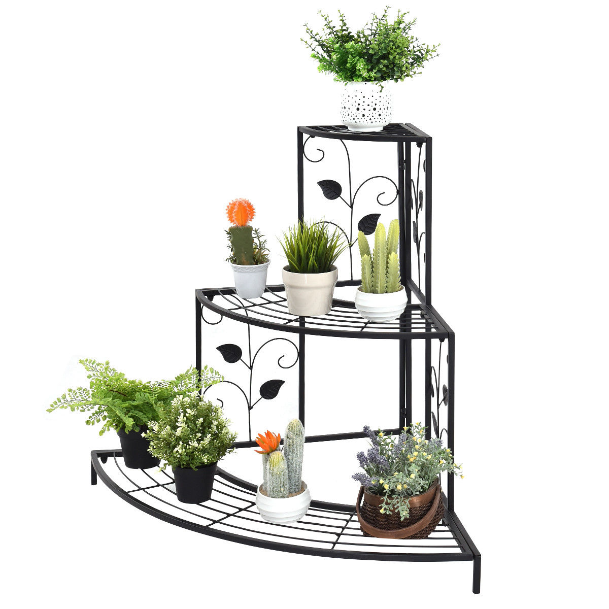 3 Tier Floral Corner Metal Plant Pot Rack, Black Plant Stands at Gallery Canada