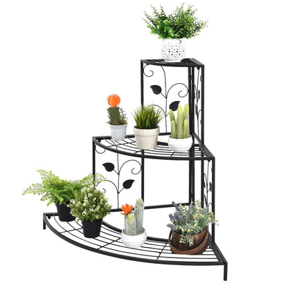 3 Tier Floral Corner Metal Plant Pot Rack, Black Plant Stands at Gallery Canada