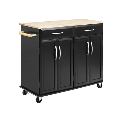 Wood Top Rolling Kitchen Trolley Island Cart, Black