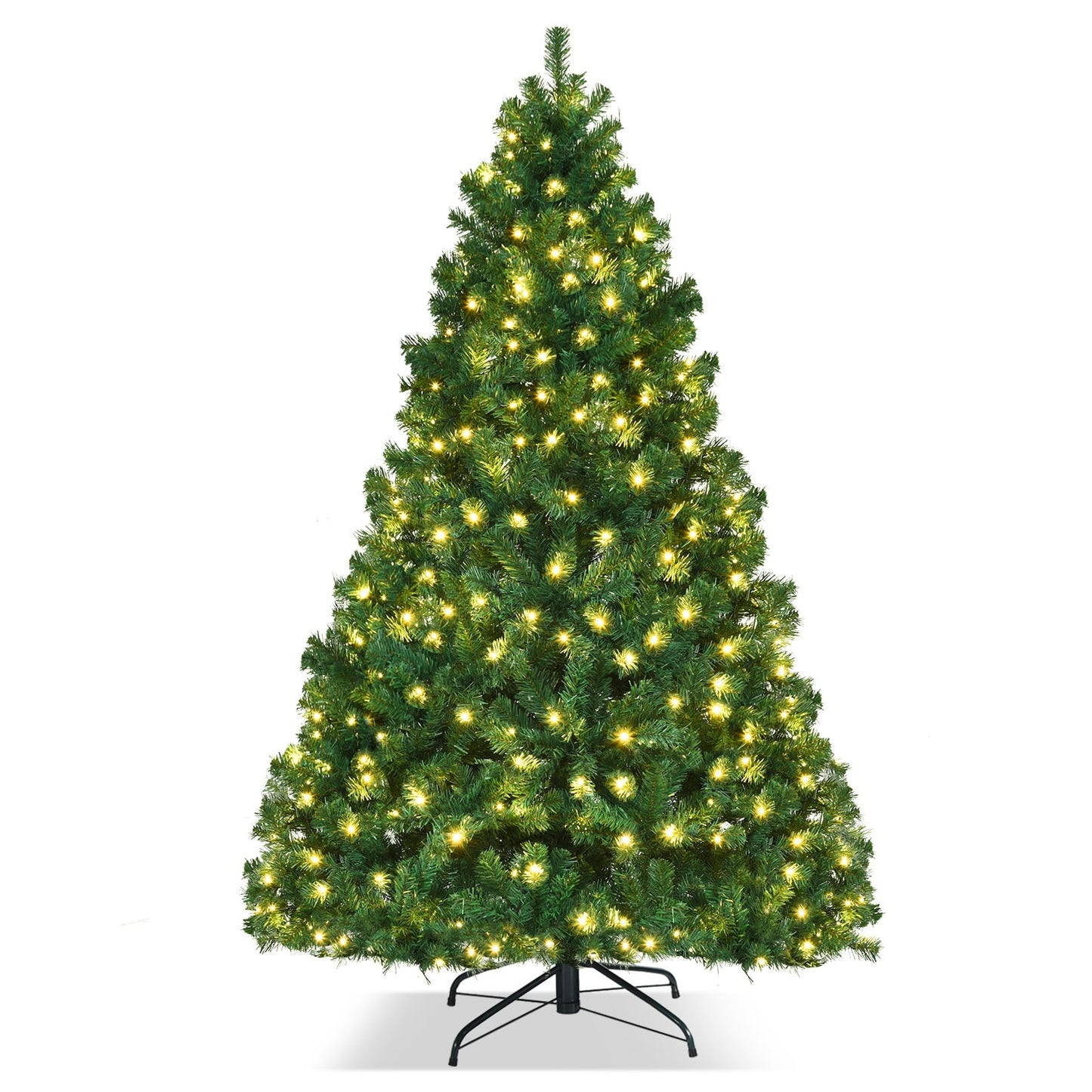 7.5 Ft PVC Artificial Christmas Tree With LED Lights, Green