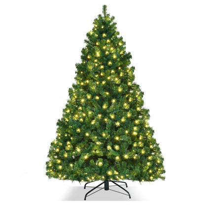 7.5 Ft PVC Artificial Christmas Tree With LED Lights, Green