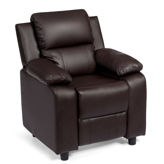 Deluxe Padded Kids Sofa Armchair, Recliner Headrest, Storage Arm, Brown Kids Chairs & Seating Brown at Gallery Canada