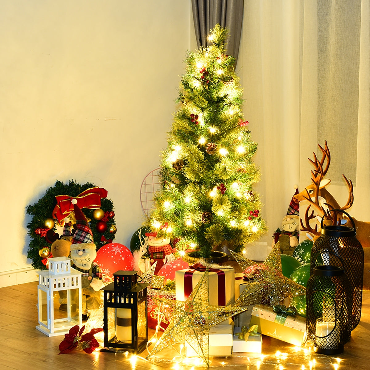 3', 4', 5' LED Christmas Entrance Tree, Red Berries Pine Cones, Green Christmas Tree at Gallery Canada