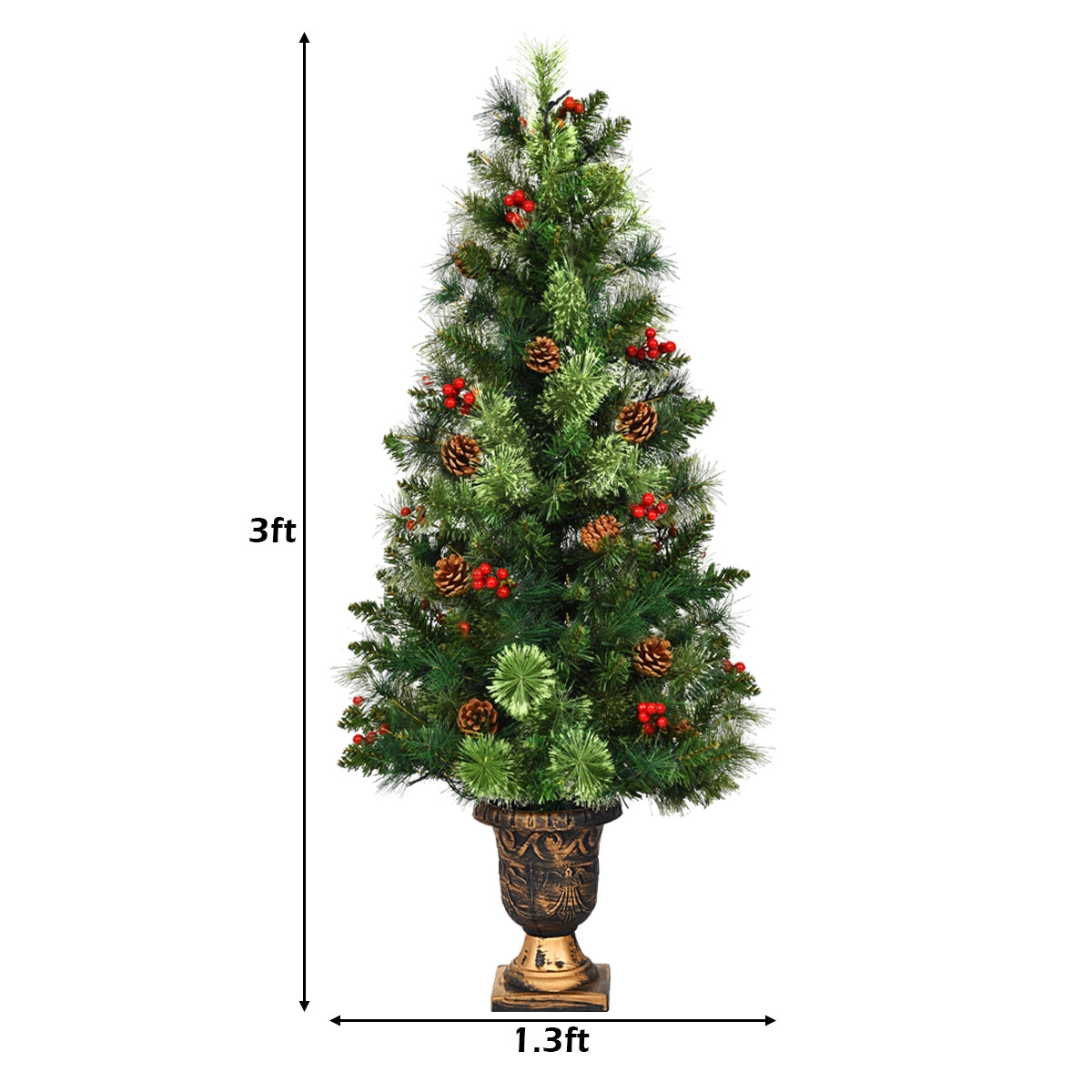 3', 4', 5' LED Christmas Entrance Tree, Red Berries Pine Cones, Green Christmas Tree at Gallery Canada