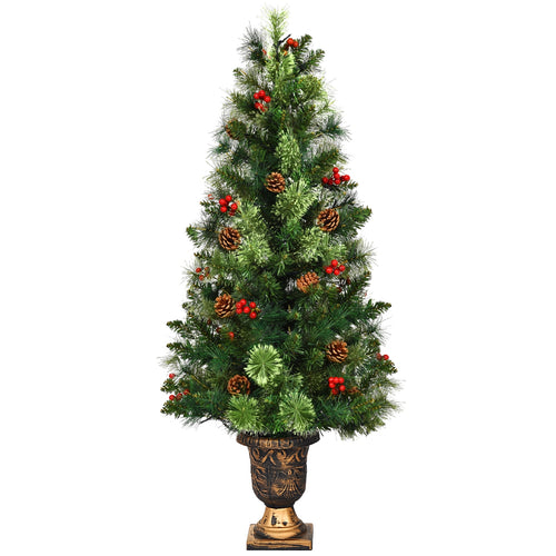 3', 4', 5' LED Christmas Entrance Tree, Red Berries Pine Cones, Green