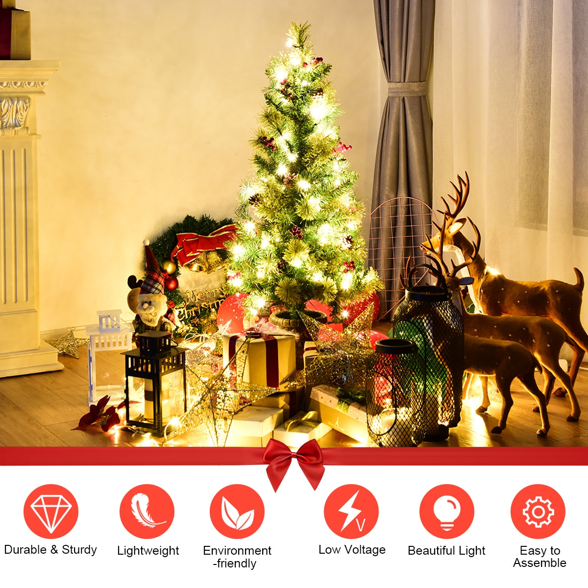 3', 4', 5' LED Christmas Entrance Tree, Red Berries Pine Cones, Green Christmas Tree at Gallery Canada