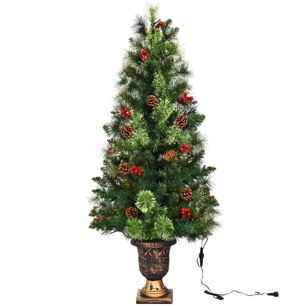 3', 4', 5' LED Christmas Entrance Tree, Red Berries Pine Cones, Green Christmas Tree at Gallery Canada